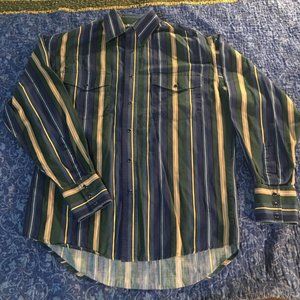 Wrangler Western Shirt Blue, Green, Tan Mens Med